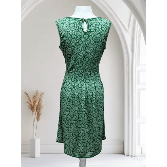 NEW Max Studio A-Line Dress M Women Green Floral Stretchy Pleats comfort Style - Picture 2 of 8